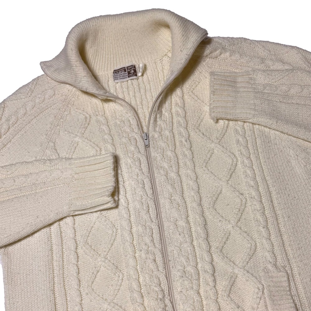 Vintage‎ Montgomery Ward Cardigan Sweater Men's Size Large Ivory Cable Knit